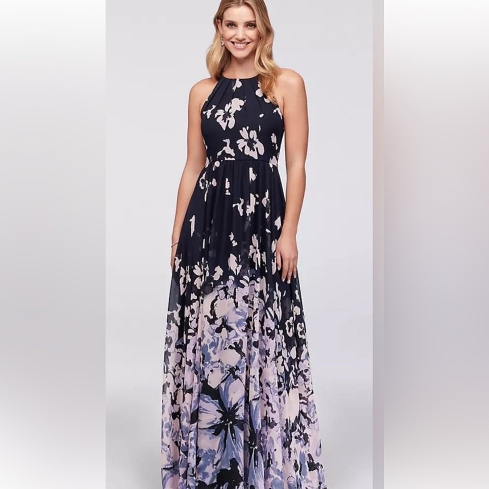 Betsy & Adam Floral Maxi Dress in Navy and Lavender
